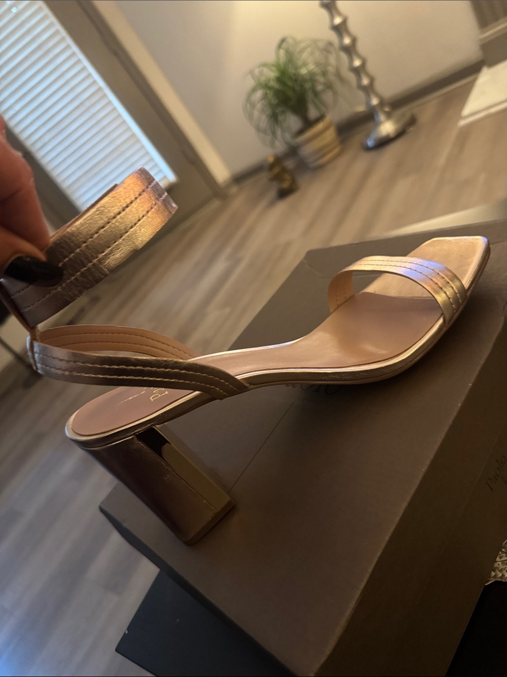 🔥Linea Paolo Block Heel Sandal 10 Ankle Strap Glam Dressy Chic Rose Gold Eden - Picture 7 of 15